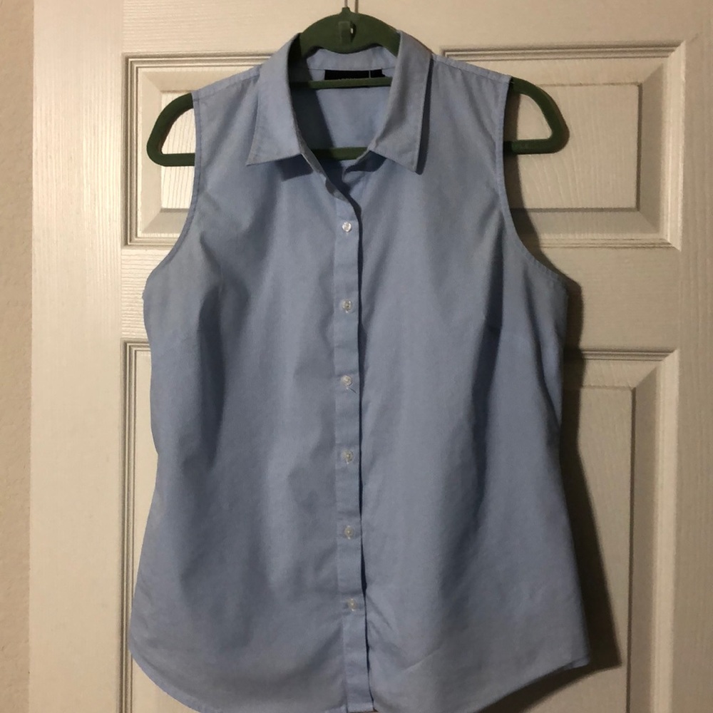 Blue and white sleeveless shirt